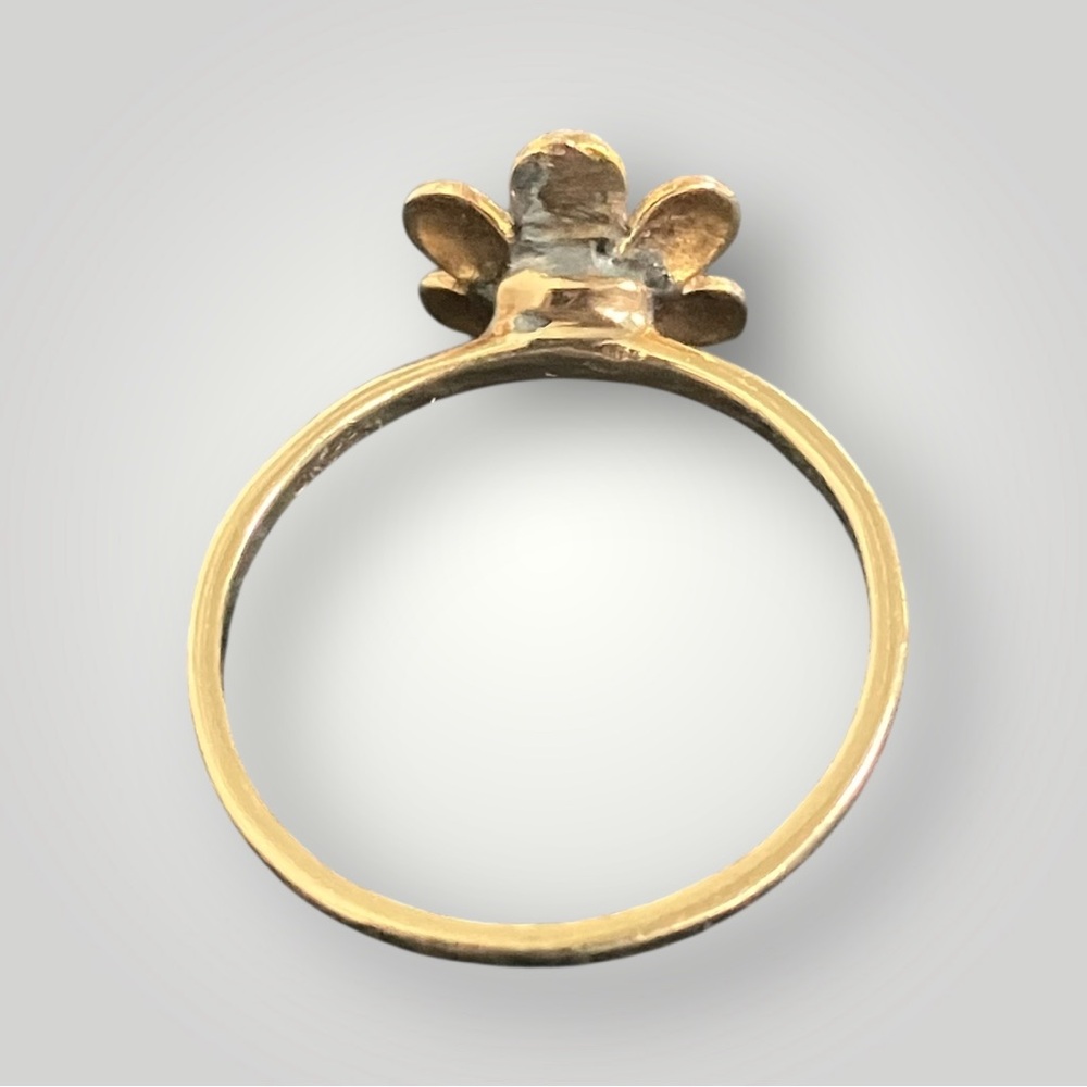 Antique Victorian Forget-Me-Not Enamel Ring, 10K Gold, Mine Cut Diamond, c.1880s - Picture 7 of 10